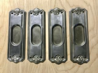 Set Of 4 Antique Art Deco Victorian Steel Pocket Door Pulls Plates