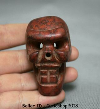 2.  6 " China " Hong Shan " Culture Old Red Turquoise Jade Carved Skull Head Pendant
