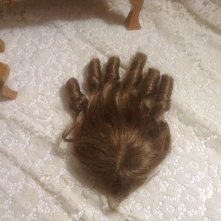 Vintage 8 - 9 " Medium Brown Long Curl Human Hair Doll Wig