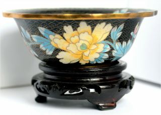 A Late Victorian Or Early 20th Century Chinese Cloisonné Enamel Bowl On A Black
