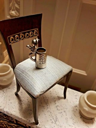 ONE MINIATURE ANTIQUE SILVER BEER STEIN,  WITH LID,  DOLL HOUSE 1:12 scale 2