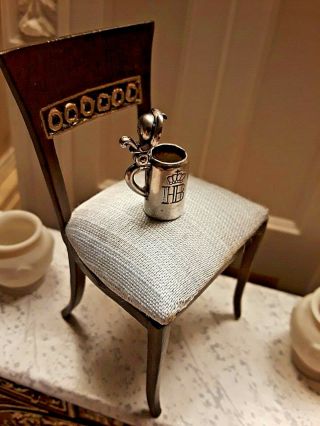 ONE MINIATURE ANTIQUE SILVER BEER STEIN,  WITH LID,  DOLL HOUSE 1:12 scale 3
