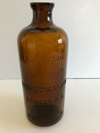 Liquozone London England Vintage Brown Glass Bottle Antique Apothecary