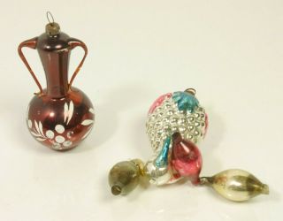 2x Rare Hand Blown Christmas Ornaments Vase W/ Handles 3 Arm Grapes Chandelier