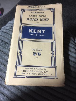 Rare Vintage 1950 Large Road Map Of Kent.