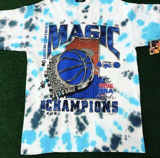 Vtg 90s Orlando Magic Nba 1995 Finals Rare Vintage Magic Johnson T Tie Dye Shirt