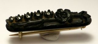 Fine Lovely Antique Victorian Ornate Whitby Jet Floral Mourning Pin Brooch