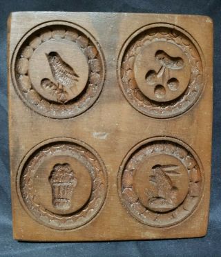 Antique Hand Carved Wood Springerle / Cookie Board - 4 1/4 " By 3 3/4 "