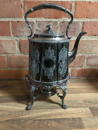 Antique Victorian Silver Plated Spirit Kettle Stand Burner Handle