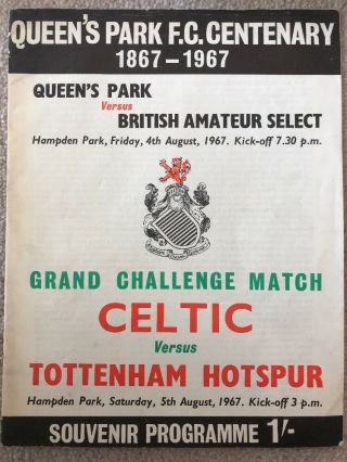 Rare Vintage Football Program Queens Park V British Team & Celtic V Tottenham H