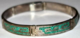 Antique Mexico 7.  25 " Sterling Silver Bracelet W/mosaic Turquoise Inlay 29g L 9