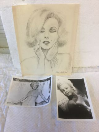 2 Vintage Photographs Of Marilyn Monroe Niagara & Rare Hand Drawn Pencil Sketch