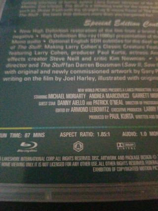 The Stuff Bluray Arrow Larry Cohen Horror With Booklet Bluray RARE OOP REGION A 3