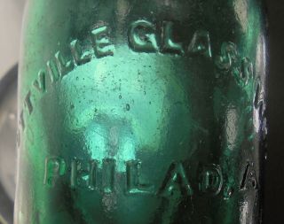 DYOTTVILLE GLASS PHILADELPHIA ANTIQUE BLOB TOP SODA / WATER BOTTLE.  GREEN 2