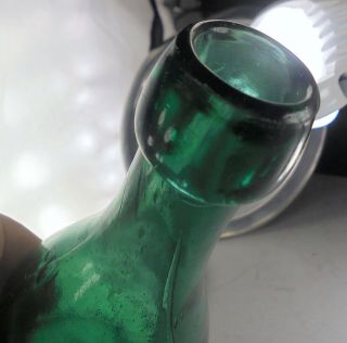 DYOTTVILLE GLASS PHILADELPHIA ANTIQUE BLOB TOP SODA / WATER BOTTLE.  GREEN 3