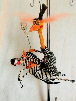 Handsculpted Primitive Creepy Halloween Punkin Ostrich Riding Zebra 81/2”
