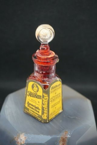 Antique Pelikan Gunther Wagner Germany Glass Ink Bottle Inkwell Tusche Gegr.  1838