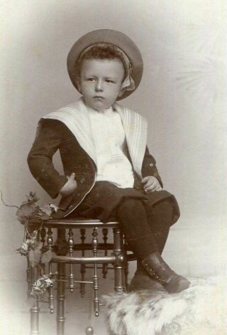 Antique Cdv Photo Dapper Little Boy W Hat Knickers Jacket On Bench Germany
