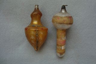 2 Large Antique German Christmas Ornaments With Unusual Caps