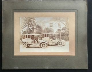 Antique Real Photo Of Late 19th Century Motor Cars With Chauffeurs