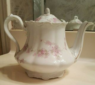 Rare Antique Vienna Austria Teapot - Porcelain Ceramic Pink Floral Pattern