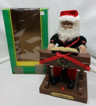 Rare Gemmy North Pole Productions Musical Animated Santa At His Piano W/box