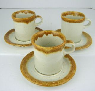 Mccoy Pottery Graystone Cup & Saucer Set Of 3 Mugs Ivory Tan Speckle Brown Drip