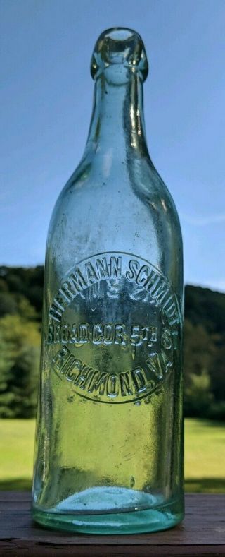 Rare Aqua Hermann Schmidt Blob Top Beer Bottle Richmond Virginia Va