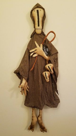 Primitive Grungy Mr Midnight Grim Reaper Halloween Doll & His Tiny Skulls