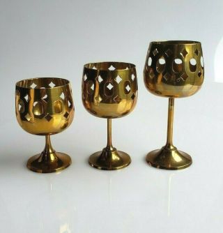 Brass Votive Candle Holders Goblet Style Set Of 3 1970s Vintage Made In India