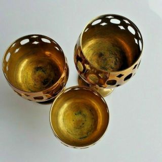Brass votive candle holders goblet style set of 3 1970s vintage made in India 2