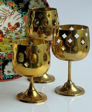 Brass votive candle holders goblet style set of 3 1970s vintage made in India 3