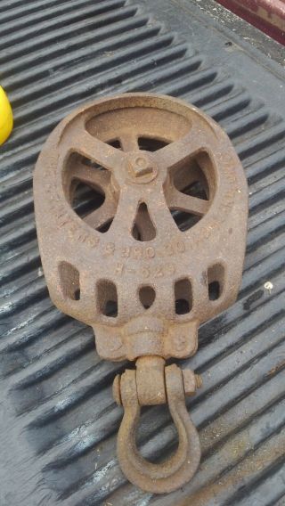 Vintage Antique Maritime,  Barn Pulley Cast Iron Decorative Pulley.  F E Myers,