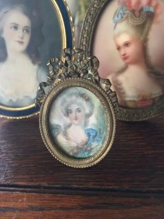Early 1800s French Antique Signed Hand Painted 19th Century Portrait Miniature
