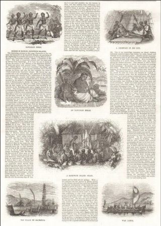 Hawaii,  Sandwich Islands,  Hula,  Feast,  War Canoe,  Chieftain,  Antique 1857