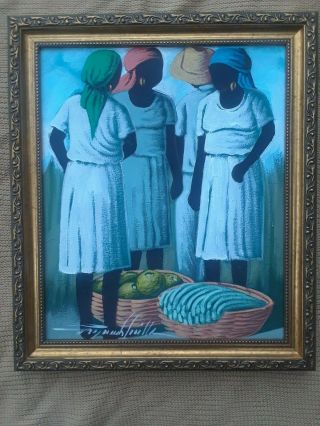 Four Street Vendors By Haitian Master Raymond Lafaille.  10 " X12 " Very Rare