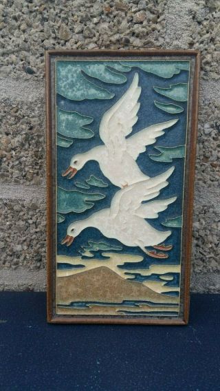 Rare Porceleyne Fles Arts & Crafts Cloisonne Delft Tile Flying Goose