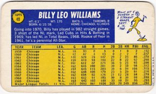 Billy Williams Chicago Cubs 1970 Topps 40 Rare 50 Year Old Base Ball Card 2