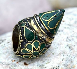 Green Huge Kuchi Afghan Tower Ring Ethnic Tribal Jewelry Antique Boho Big Spike
