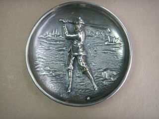 Rare Antique Silver Plated Golf Sporting Edwardian Figure Dish 1910 Golfing Man 3