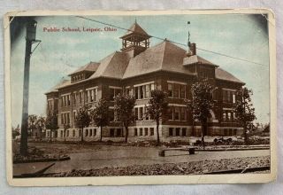 Antique Postcard Early 1900s Public School Leipsic Ohio