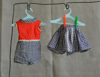 Vintage Tammy Ideal Pepper Doll Romper And Skirt,  Red Blue Check