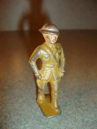 Old Vtg Antique Collectible Cast Iron Toy Soldier Figure Walking Hands By Side