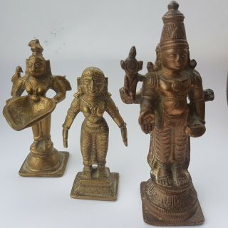 Three Antique Indian Brass Figures Of Deities;