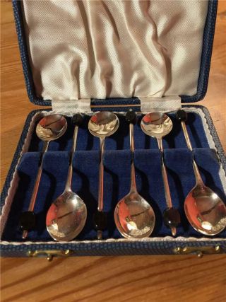 6 X Vintage Silver Plated Epns Coffee Bean Tea Spoons Boxed