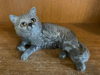 Beswick Persian Cat Lying Model 1876 Rare British Blue Lead Grey Colour