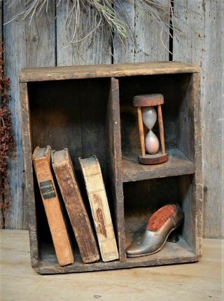 Aafa Early Antique Wooden Box Cubby Full W/ 19th C Small Books,  Display