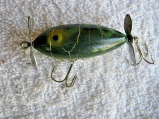 Rare Old Vintage Unknown Topwater Double Prop Wood Frog Lure Lures Indent Eyes