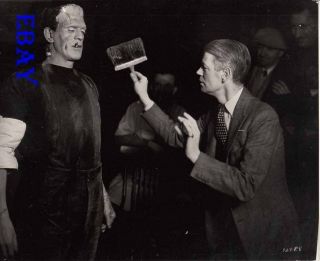 James Whale Touches Up Boris Karloff Who Smokes Rare Photo Bride Of Frankenstein