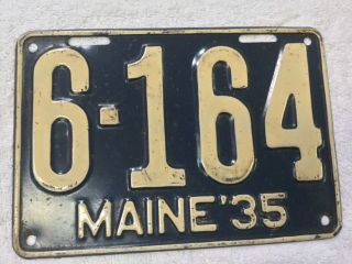 Rare 1935 Vintage Maine - All " Shortie” License Plate.  6 - 164